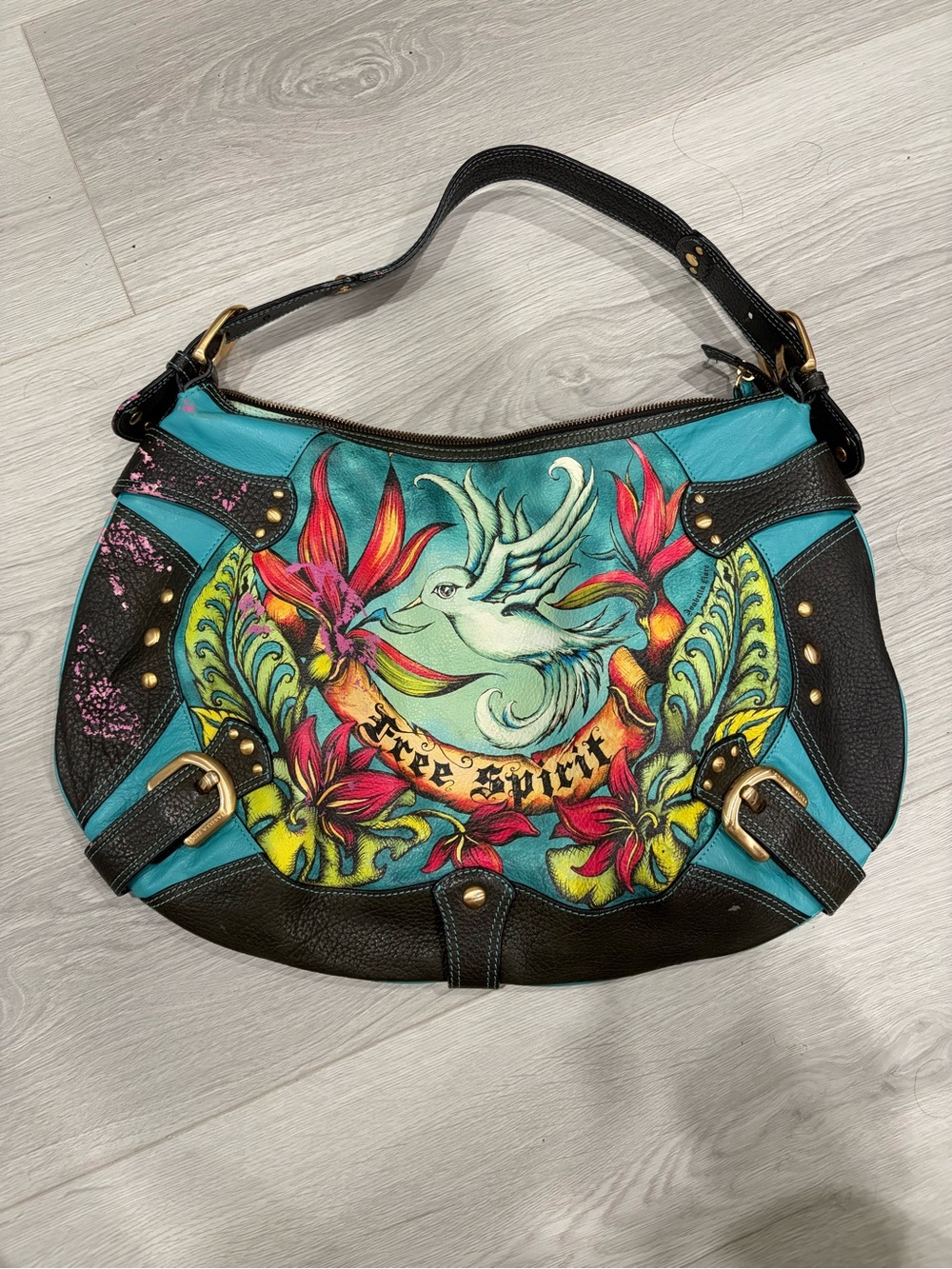 Isabella Fiore Turquoise, Black and Multicolor 'Free Spirit' Shoulder Bag